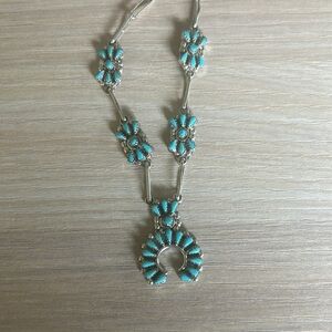 Squash Blossom Necklace Sterling turquoise Vintage